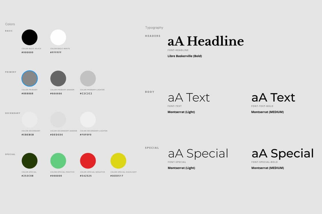 Farb- und Schriftpalette für ein digitales Design System